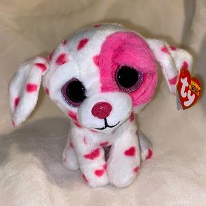 TY Beanie Boos Beau Puppy dog with All over Pink hearts NWT!